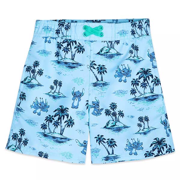 Disney swim trunks with tropical Stitch print