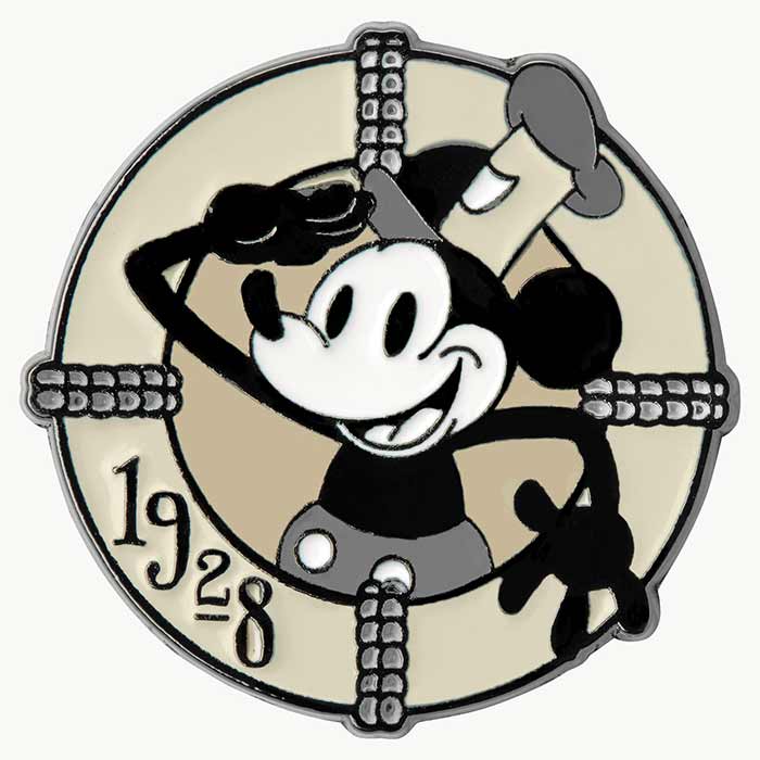 Steamboat Willie pin that comes with the matching watch from Citizen as part of the Disney100 collection.