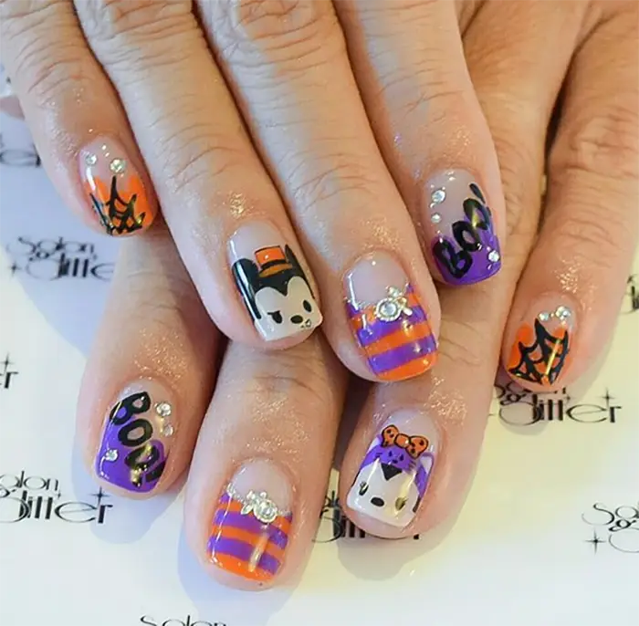 Cute purple and orange Disney Halloween nails