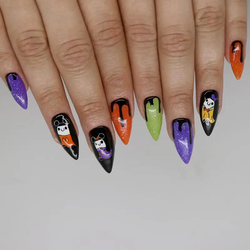 Disney Halloween nails with drips and ghosts