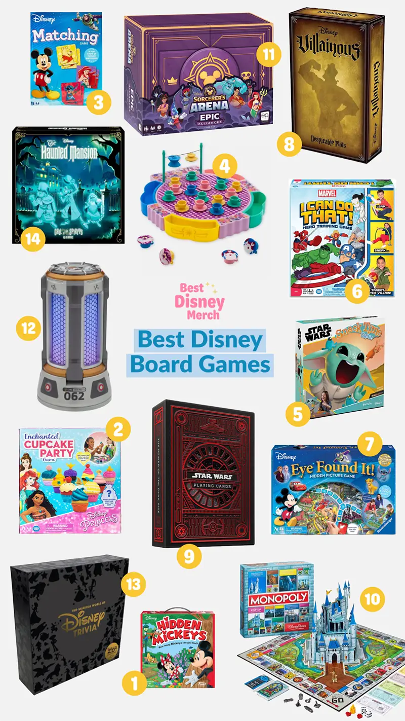 The best Disney board games, featuring characters from Disney, Disney Princesses, Star Wars, and Marvel.