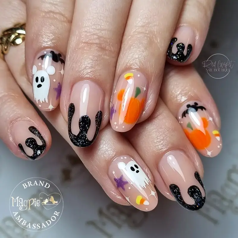 Mickey ghosts and pumpkin nails