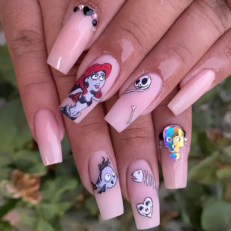 The Little Mermaid meets The Nightmare Before Christmas nail art