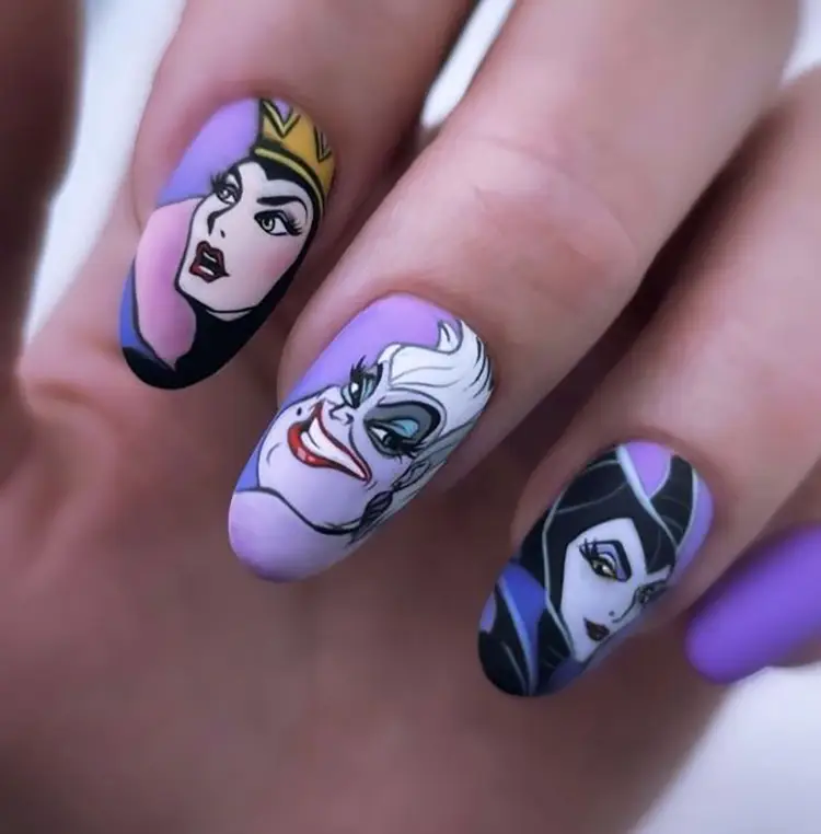 The Evil Queen, Ursula, and Maleficent nails