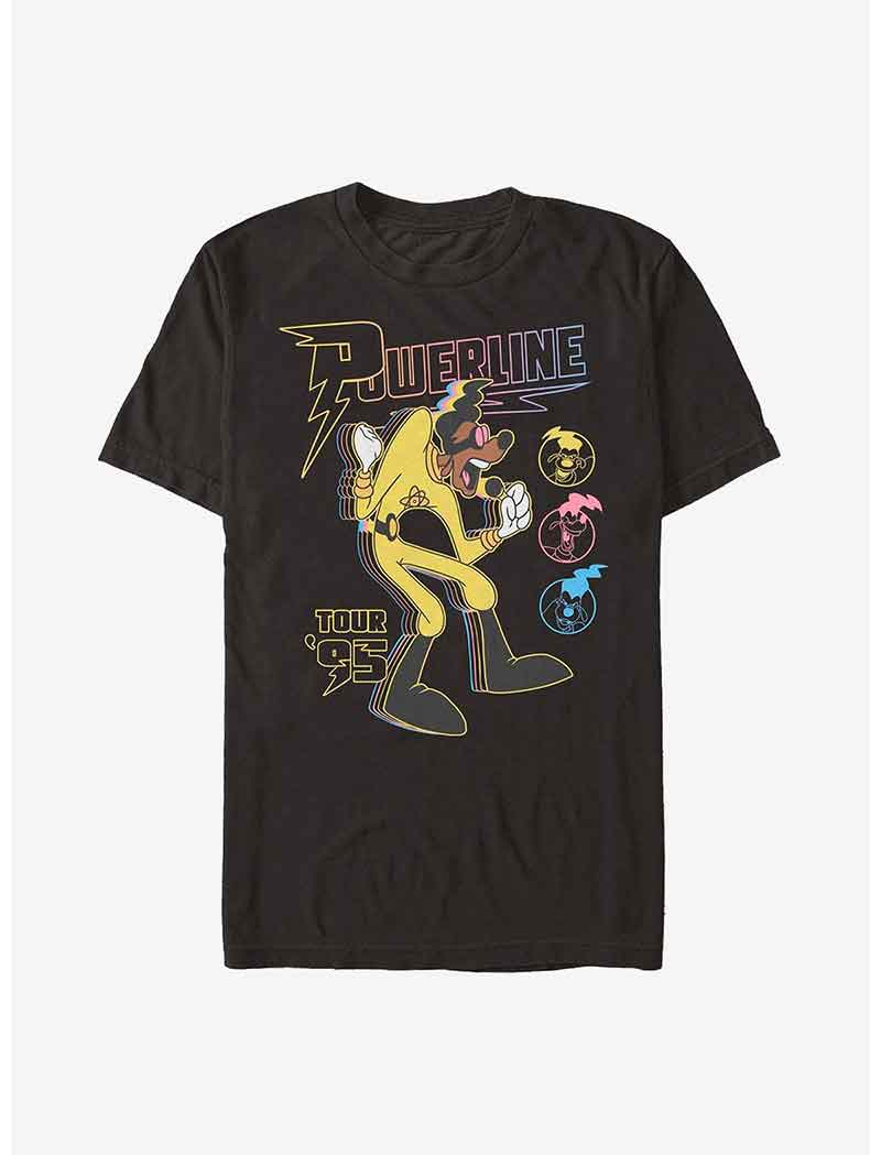A Goofy Movie merch shirt featuring Powerline World Tour design