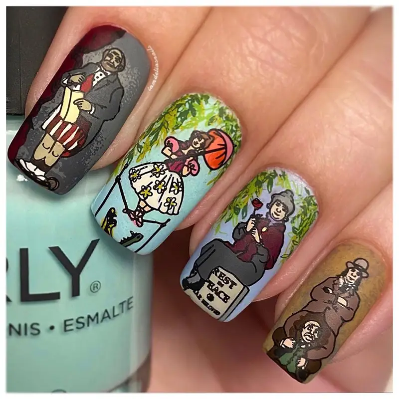 Haunted Mansion nails featuring Stretching Room portraits.