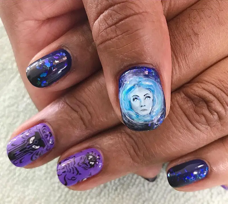 Haunted Mansion nails featuring Madame Leota.
