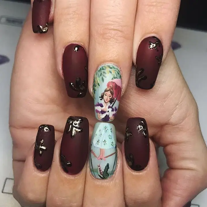 Haunted Mansion nails featuring the tightrope girl from the Stretching Room.