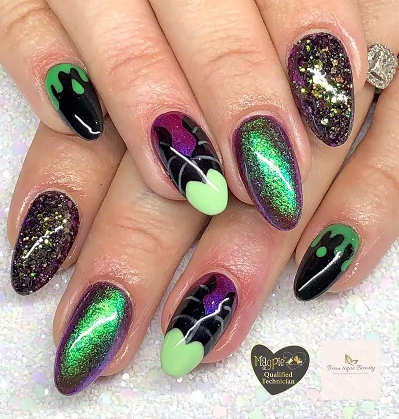 Maleficent nails with glitter