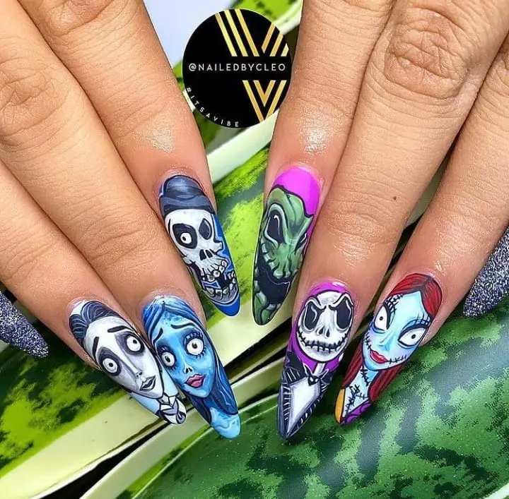 Nightmare Before Christmas and Corpse Bride nail art