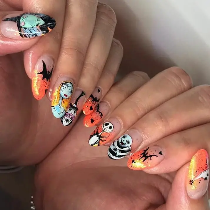 Colorful Nightmare Before Christmas nails for Halloween