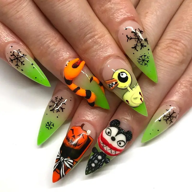 Nightmare Before Christmas nails for Halloween featuring scary toys.