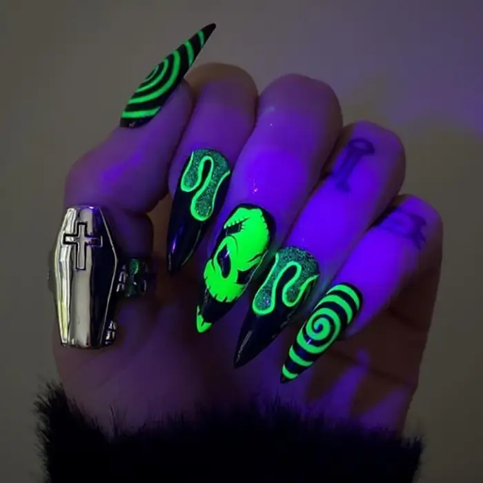 Glow in the dark Oogie Boogie nails