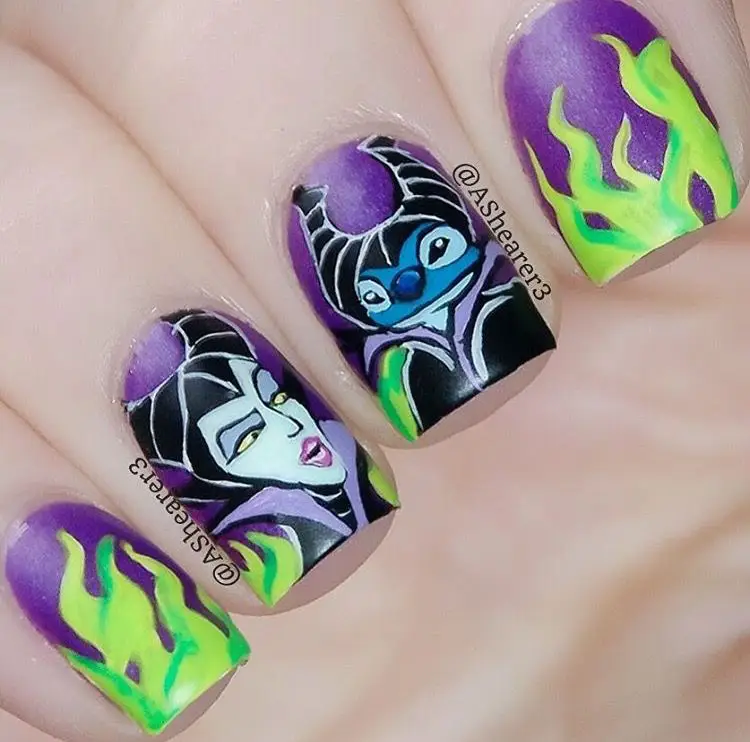 Maleficent and Stitch nails