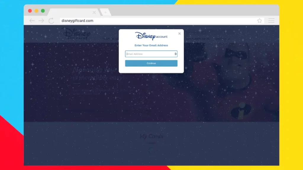 Disney Gift Cards login page