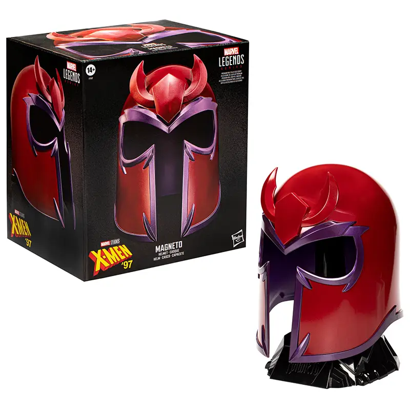Marvel Legends X-Men '97 Magneto Helmet on display stand and with box