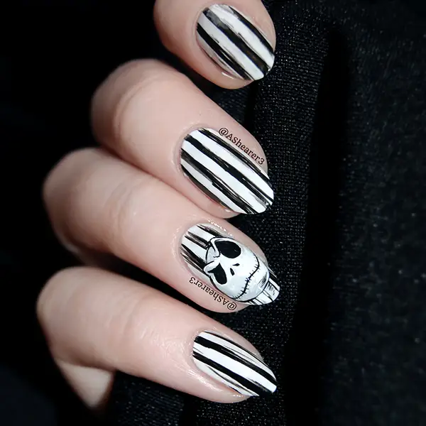 Black and white Jack Skellington nails