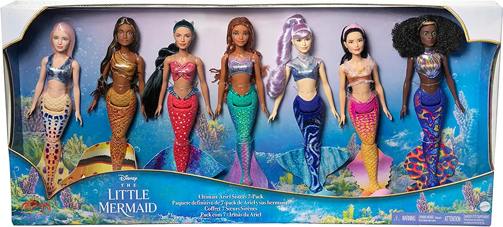 The Little Mermaid doll set featuring Ariel and her sisters from the live action 2023 remake, Tamika, Mala, Caspia, Karina, Perla, and Indira