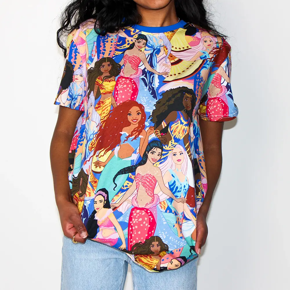All-over print shirt of live action Ariel and her sisters from The Little Mermaid