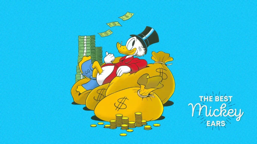 Uncle Scrooge sitting on money bags.