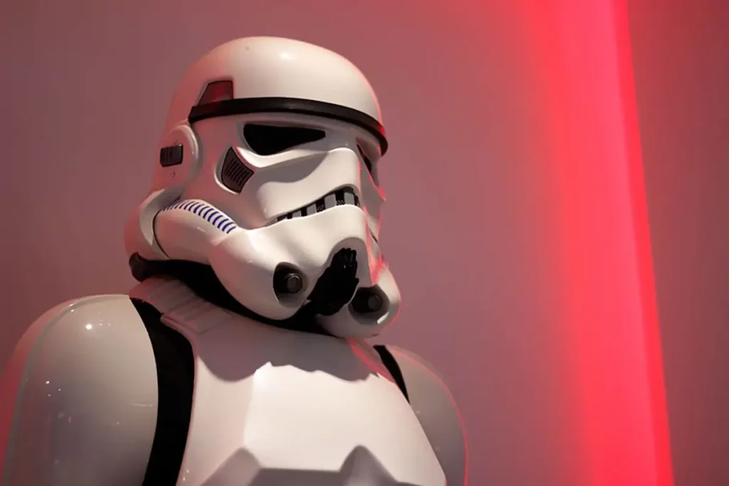 Stormtrooper with red light in the background