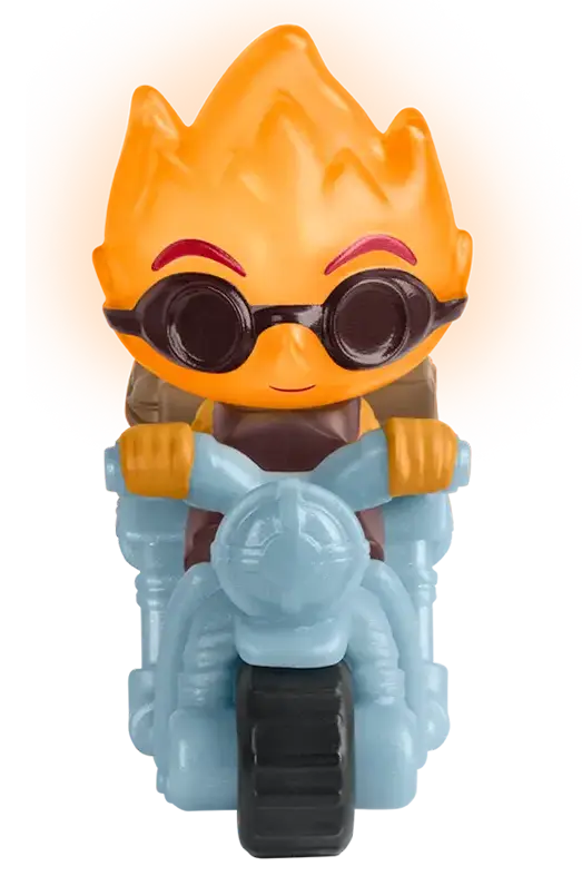 Pixar Elemental Happy Meal toy from McDonald's featuring Ember on the scooter.