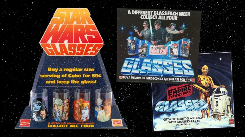 1983 Star Wars Return of the Jedi Tumblers Glassware, 1980s Coca Cola  Burger King Promo Glasses, Slave Leia, Jabba the Hutt, Darth Vader 