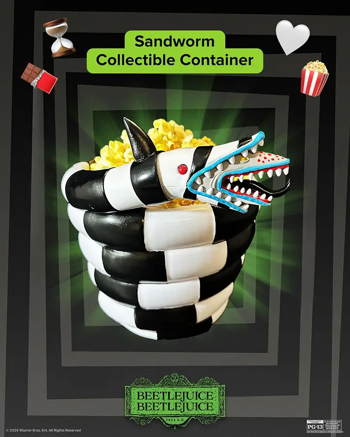 Beetlejuice 2 sandworm popcorn bucket from Regal Cinemas