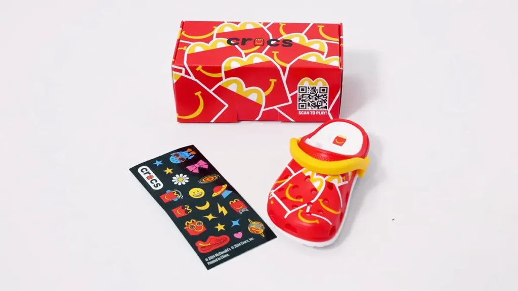 Crocs Happy Meal keychain clip with shoebox and stickers from McDonald's