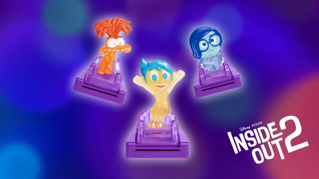 Inside Out 2 Happy Meal toys from McDonald's featuring Joy, Anxiety, and Sadness