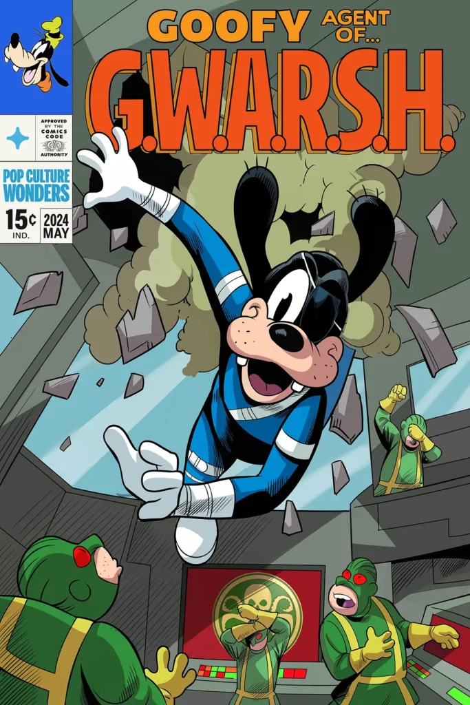 Pop Culture Wonders Disney Marvel mashup Goofy Agent of... G.W.A.R.S.H. Mashup combines Goofy and Nick Fury Agent of SHIELD.