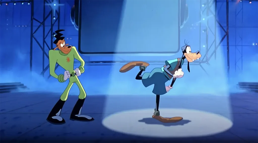 Goofy on stage with Powerline in A Goofy Movie