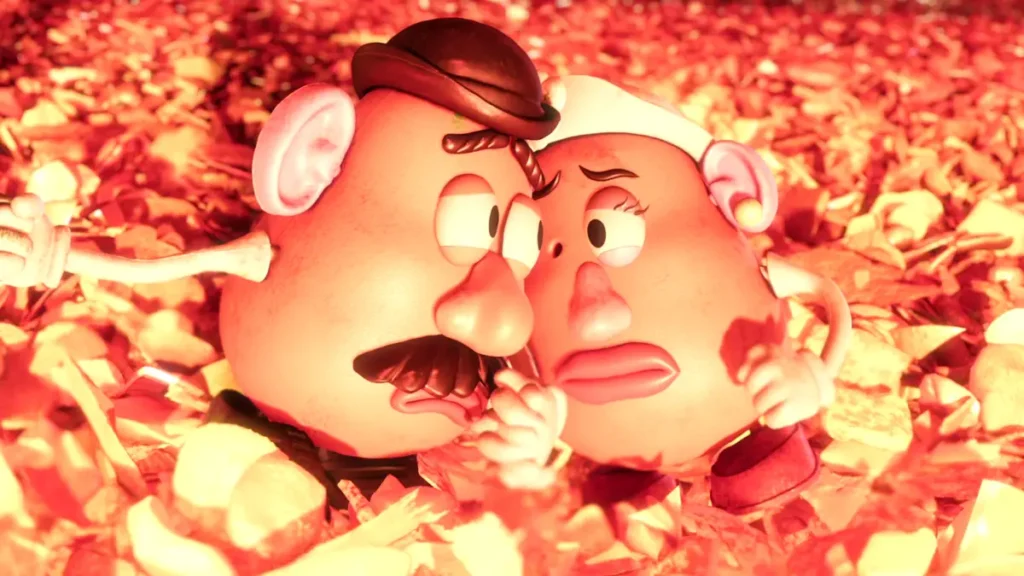 Mr. and Mrs. Potato Head hugging in Toy Story 3