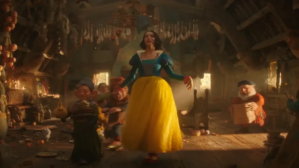 Snow White dances with the seven dwarfs